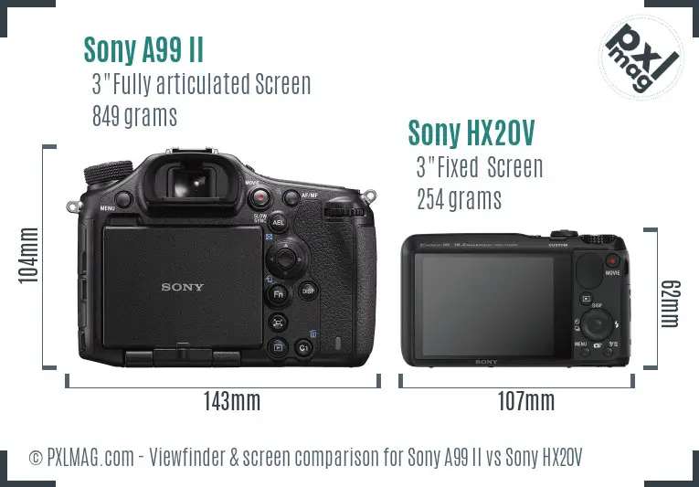 Sony A99 II vs Sony HX20V Screen and Viewfinder comparison