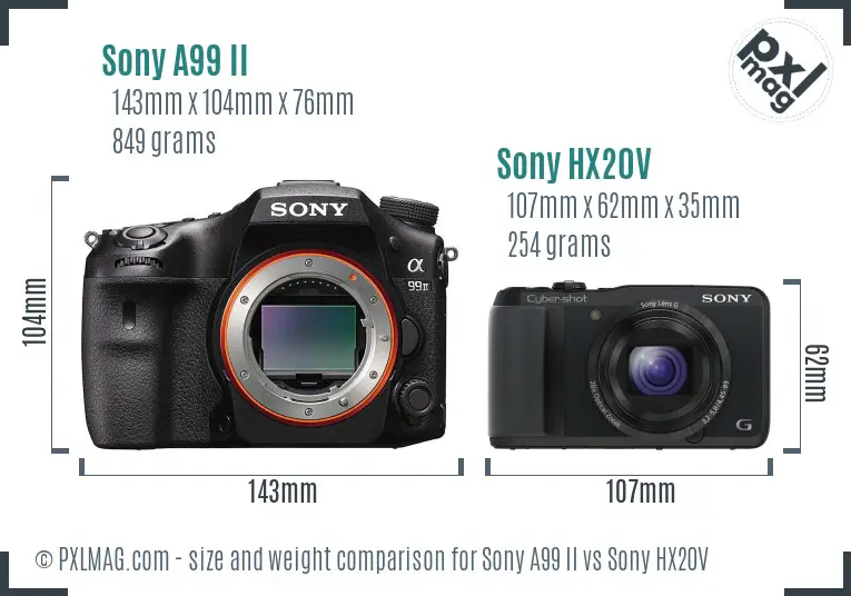 Sony A99 II vs Sony HX20V size comparison