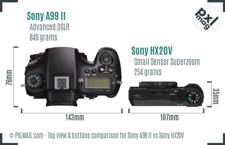 Sony A99 II vs Sony HX20V top view buttons comparison