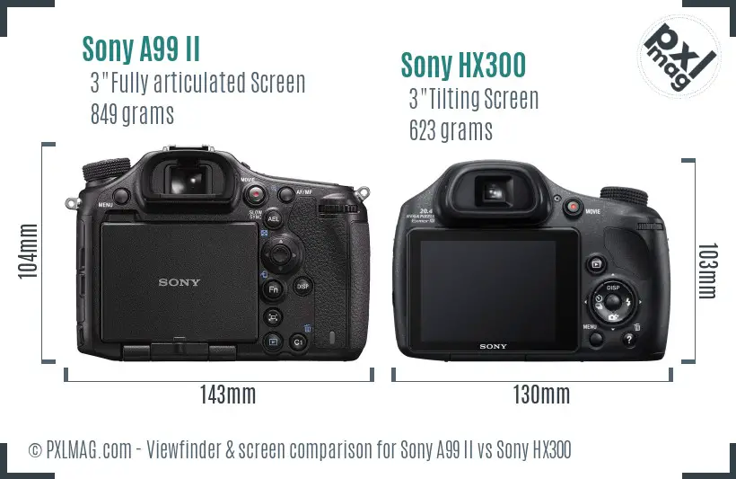 Sony A99 II vs Sony HX300 Screen and Viewfinder comparison