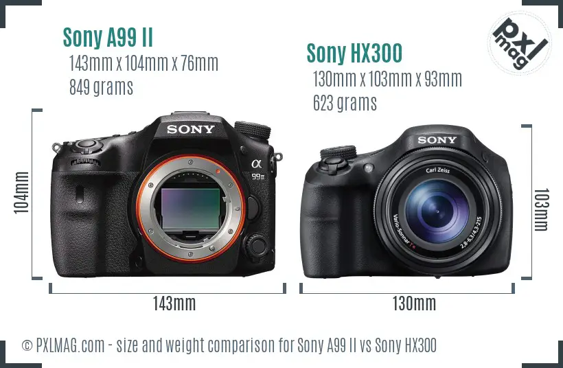 Sony A99 II vs Sony HX300 size comparison