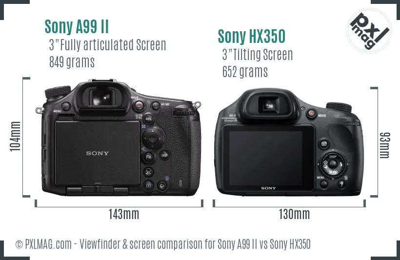 Sony A99 II vs Sony HX350 Screen and Viewfinder comparison