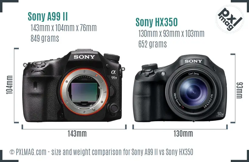 Sony A99 II vs Sony HX350 size comparison