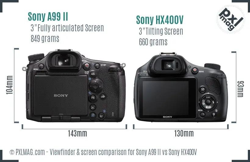 Sony A99 II vs Sony HX400V Screen and Viewfinder comparison
