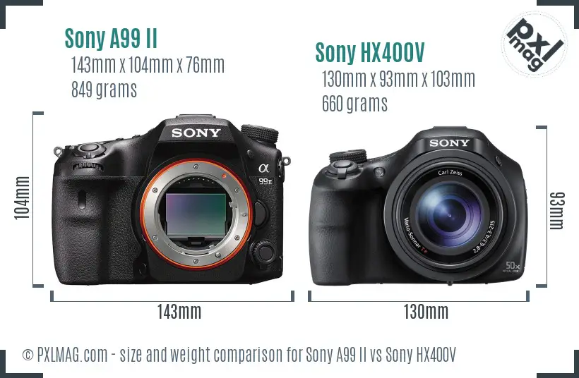Sony A99 II vs Sony HX400V size comparison