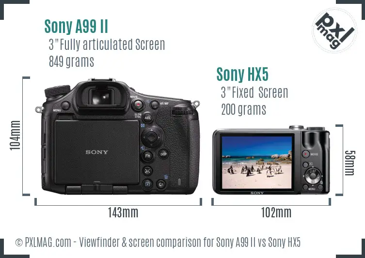 Sony A99 II vs Sony HX5 Screen and Viewfinder comparison