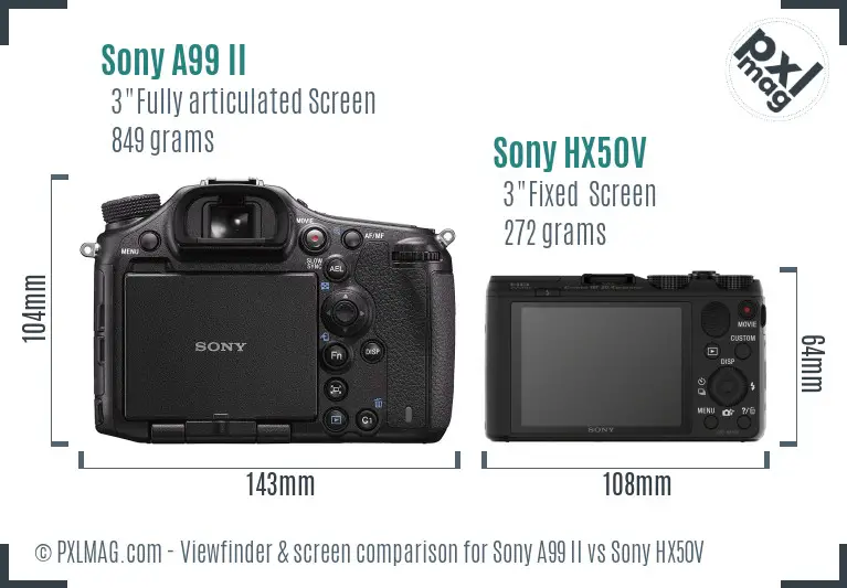 Sony A99 II vs Sony HX50V Screen and Viewfinder comparison