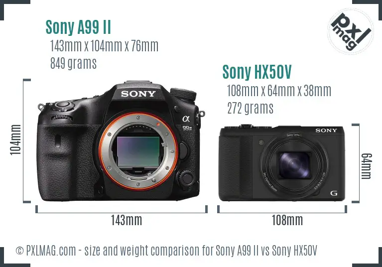 Sony A99 II vs Sony HX50V size comparison