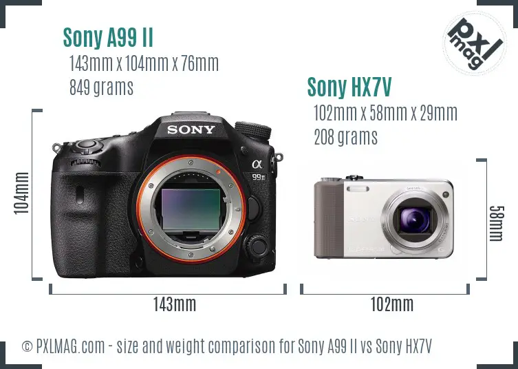 Sony A99 II vs Sony HX7V size comparison