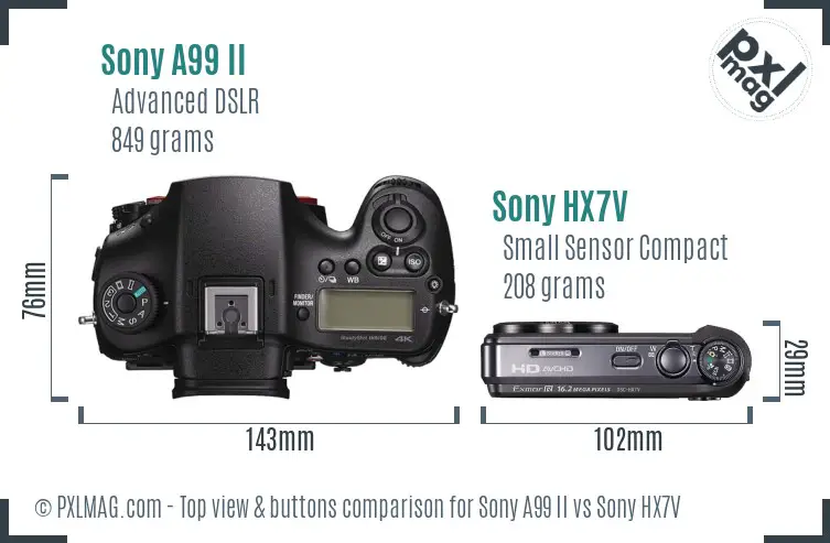 Sony A99 II vs Sony HX7V top view buttons comparison