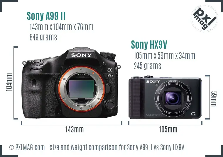 Sony A99 II vs Sony HX9V size comparison
