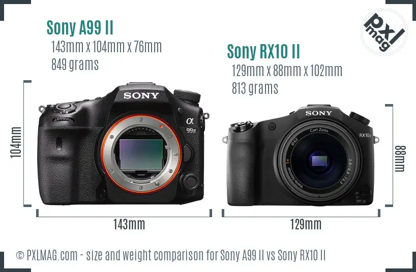 Sony A99 II vs Sony RX10 II size comparison
