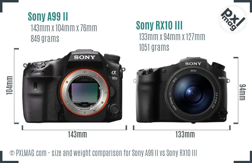 Sony A99 II vs Sony RX10 III size comparison