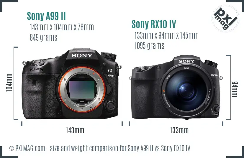 Sony A99 II vs Sony RX10 IV size comparison
