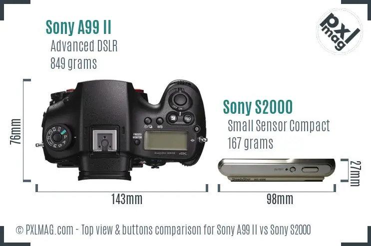 Sony A99 II vs Sony S2000 top view buttons comparison
