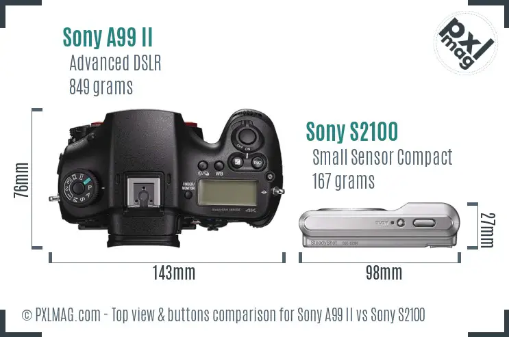 Sony A99 II vs Sony S2100 top view buttons comparison