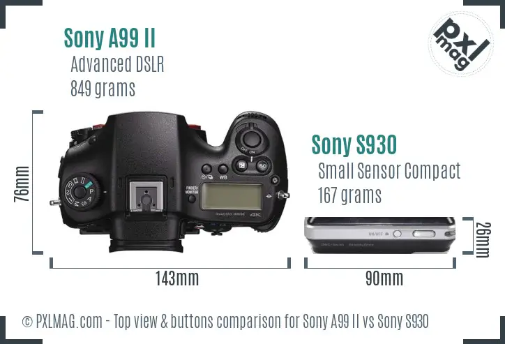 Sony A99 II vs Sony S930 top view buttons comparison