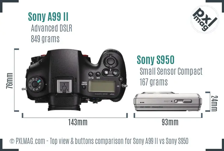 Sony A99 II vs Sony S950 top view buttons comparison
