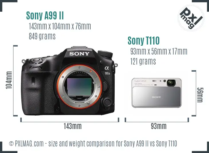 Sony A99 II vs Sony T110 size comparison
