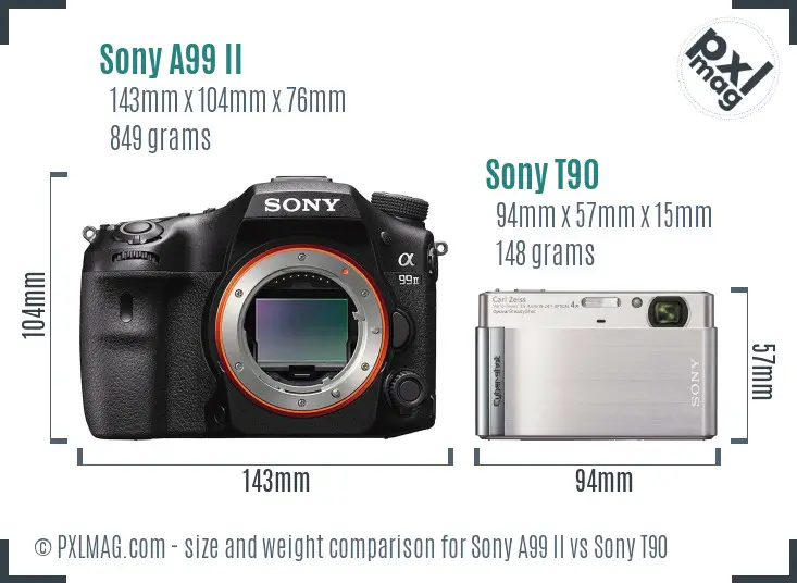 Sony A99 II vs Sony T90 size comparison