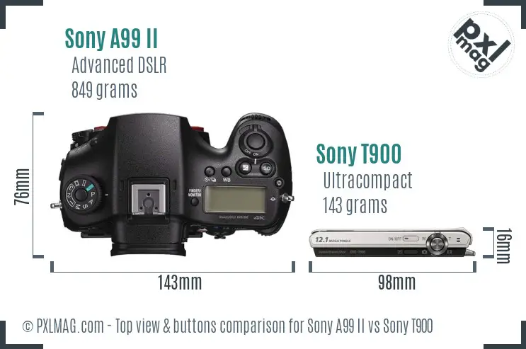 Sony A99 II vs Sony T900 top view buttons comparison