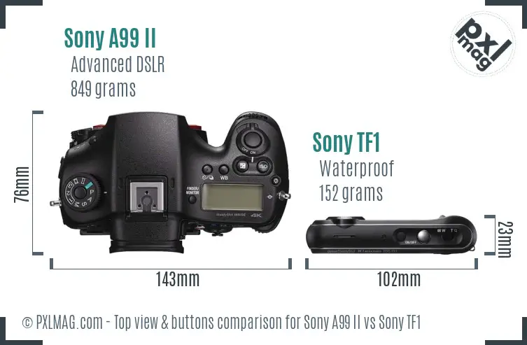 Sony A99 II vs Sony TF1 top view buttons comparison