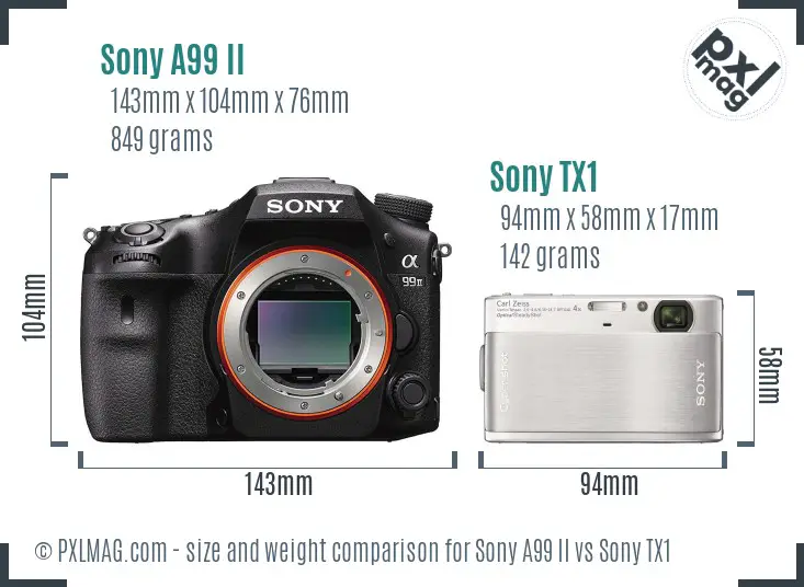 Sony A99 II vs Sony TX1 size comparison