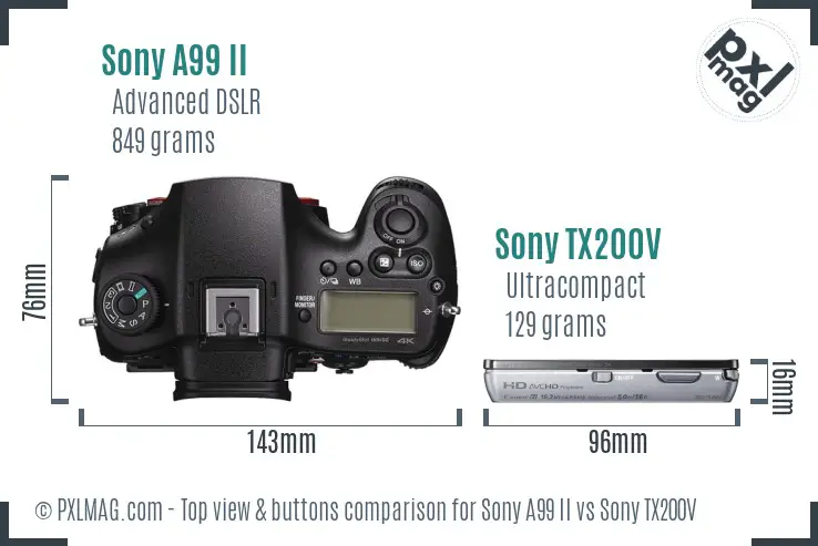 Sony A99 II vs Sony TX200V top view buttons comparison