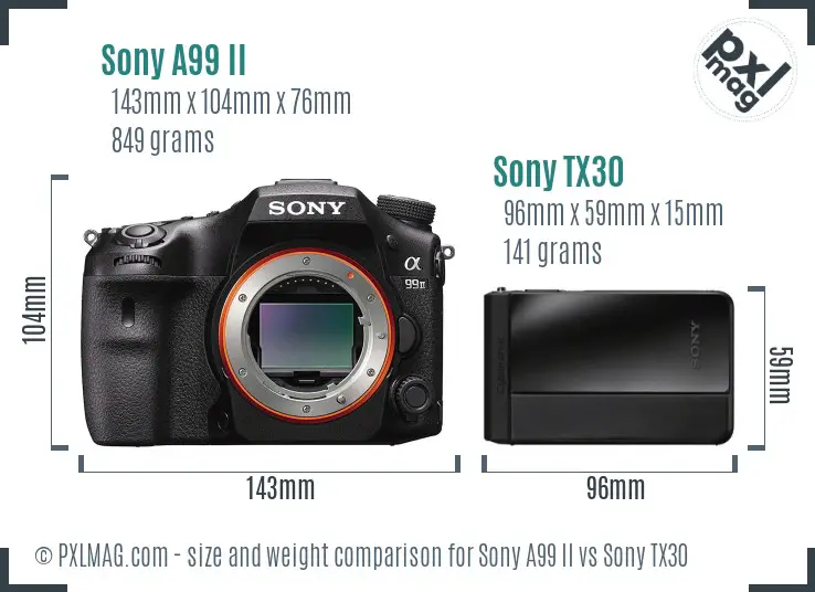 Sony A99 II vs Sony TX30 size comparison