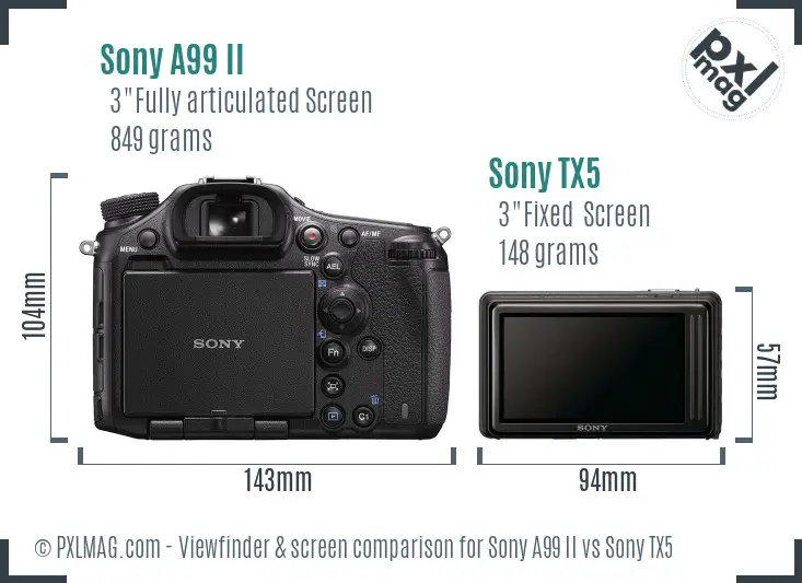 Sony A99 II vs Sony TX5 Screen and Viewfinder comparison