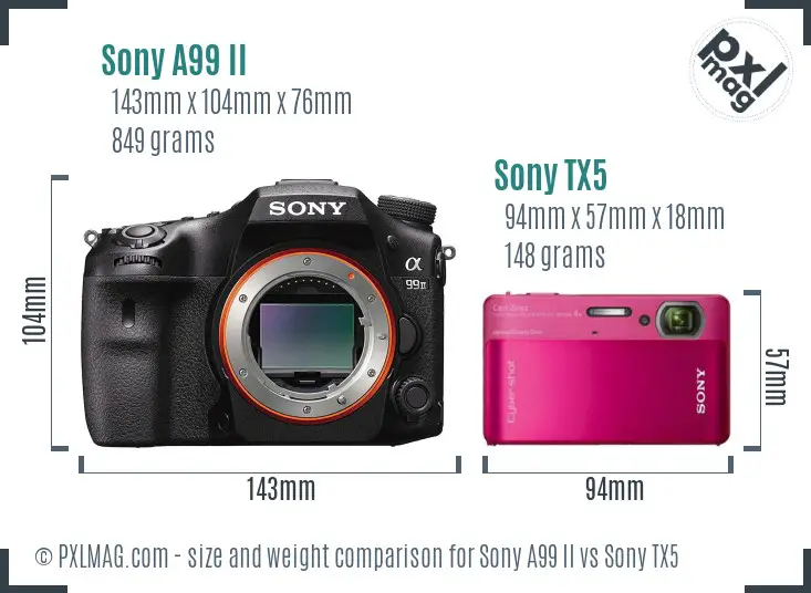 Sony A99 II vs Sony TX5 size comparison