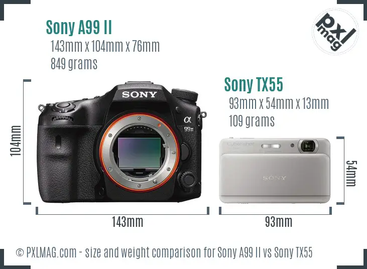 Sony A99 II vs Sony TX55 size comparison