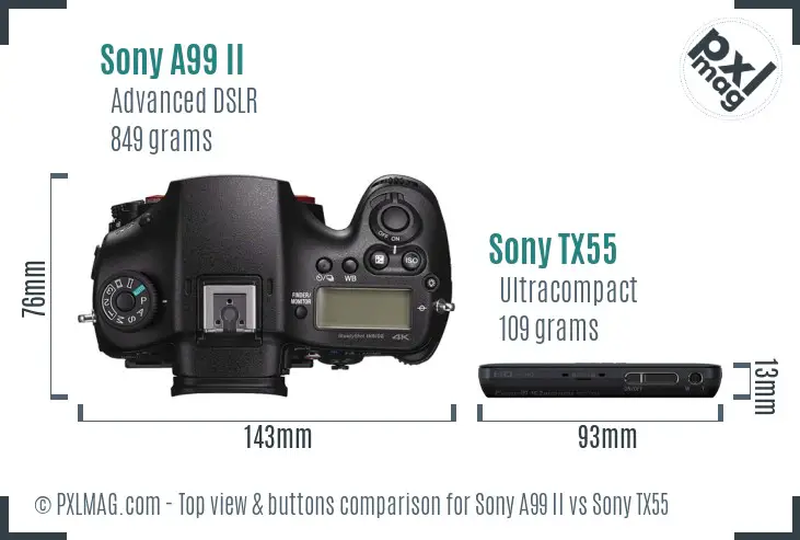 Sony A99 II vs Sony TX55 top view buttons comparison