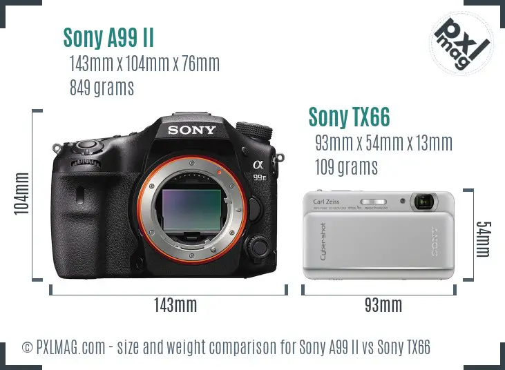 Sony A99 II vs Sony TX66 size comparison