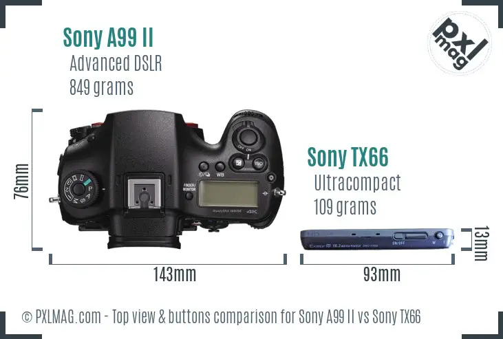 Sony A99 II vs Sony TX66 top view buttons comparison