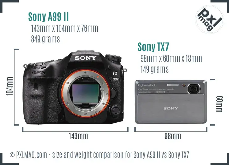 Sony A99 II vs Sony TX7 size comparison