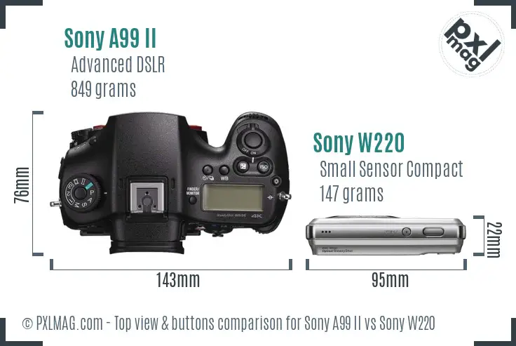 Sony A99 II vs Sony W220 top view buttons comparison
