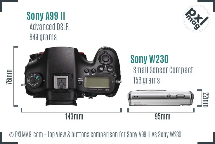 Sony A99 II vs Sony W230 top view buttons comparison