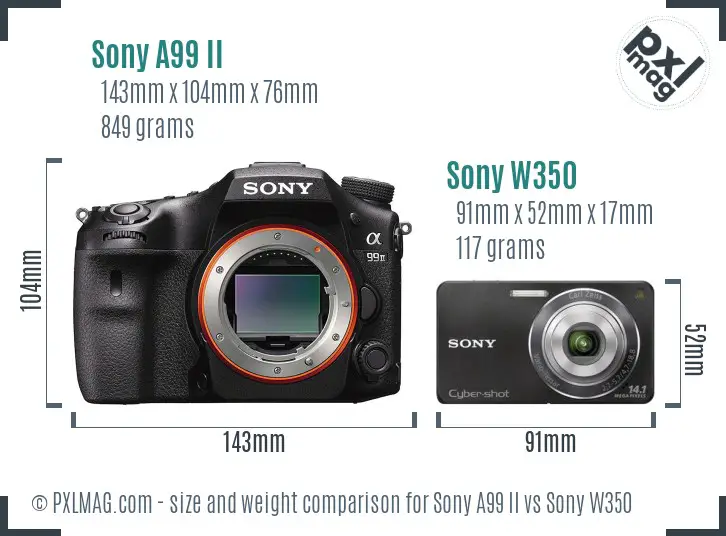 Sony A99 II vs Sony W350 size comparison