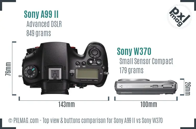 Sony A99 II vs Sony W370 top view buttons comparison