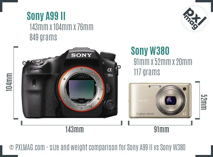 Sony A99 II vs Sony W380 size comparison