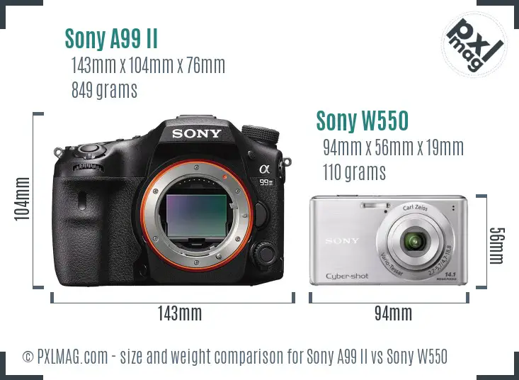 Sony A99 II vs Sony W550 size comparison