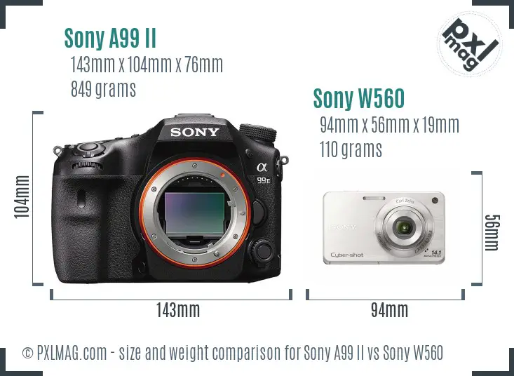 Sony A99 II vs Sony W560 size comparison