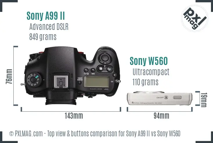 Sony A99 II vs Sony W560 top view buttons comparison