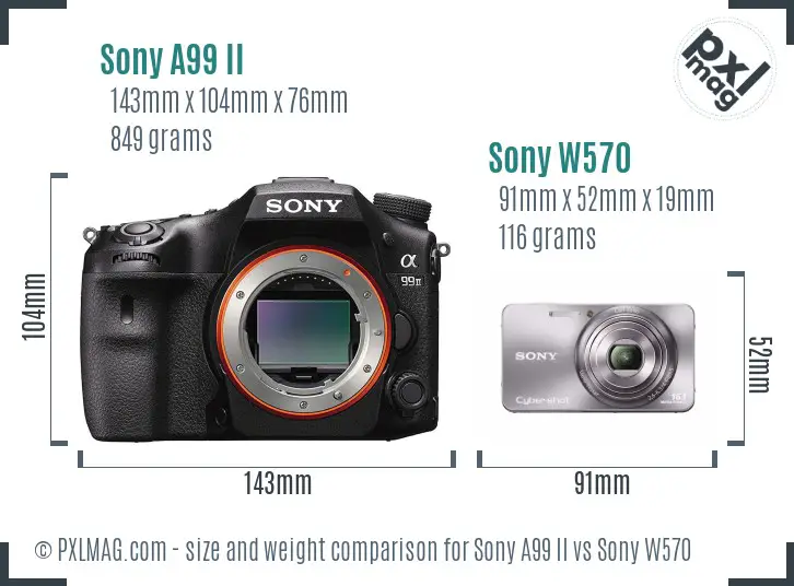 Sony A99 II vs Sony W570 size comparison