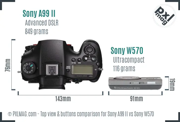Sony A99 II vs Sony W570 top view buttons comparison