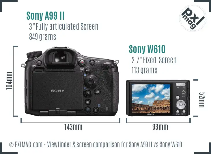 Sony A99 II vs Sony W610 Screen and Viewfinder comparison