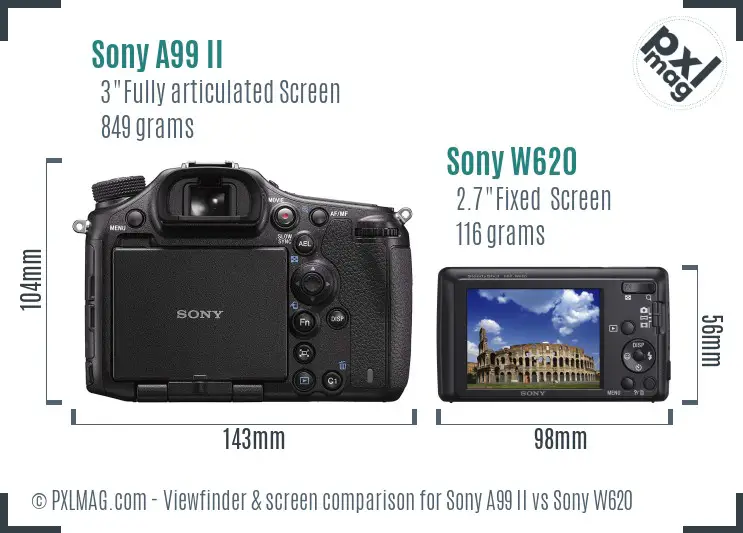 Sony A99 II vs Sony W620 Screen and Viewfinder comparison