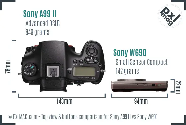 Sony A99 II vs Sony W690 top view buttons comparison