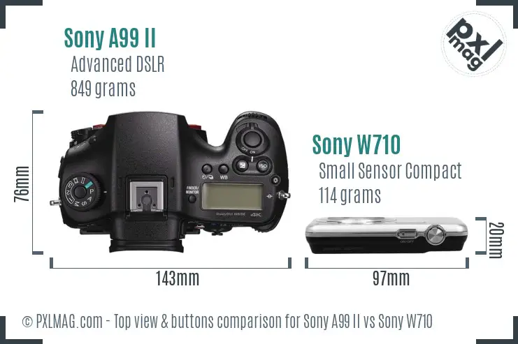 Sony A99 II vs Sony W710 top view buttons comparison